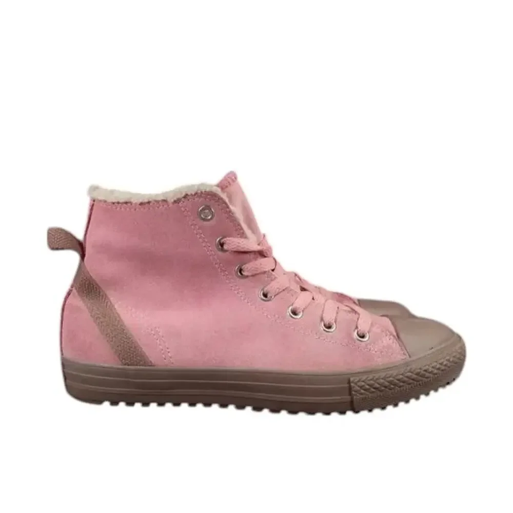 Converse Shoes Kids 6 Sneakers Chuck Taylor All Star Leather Faux Fur Pink Brown